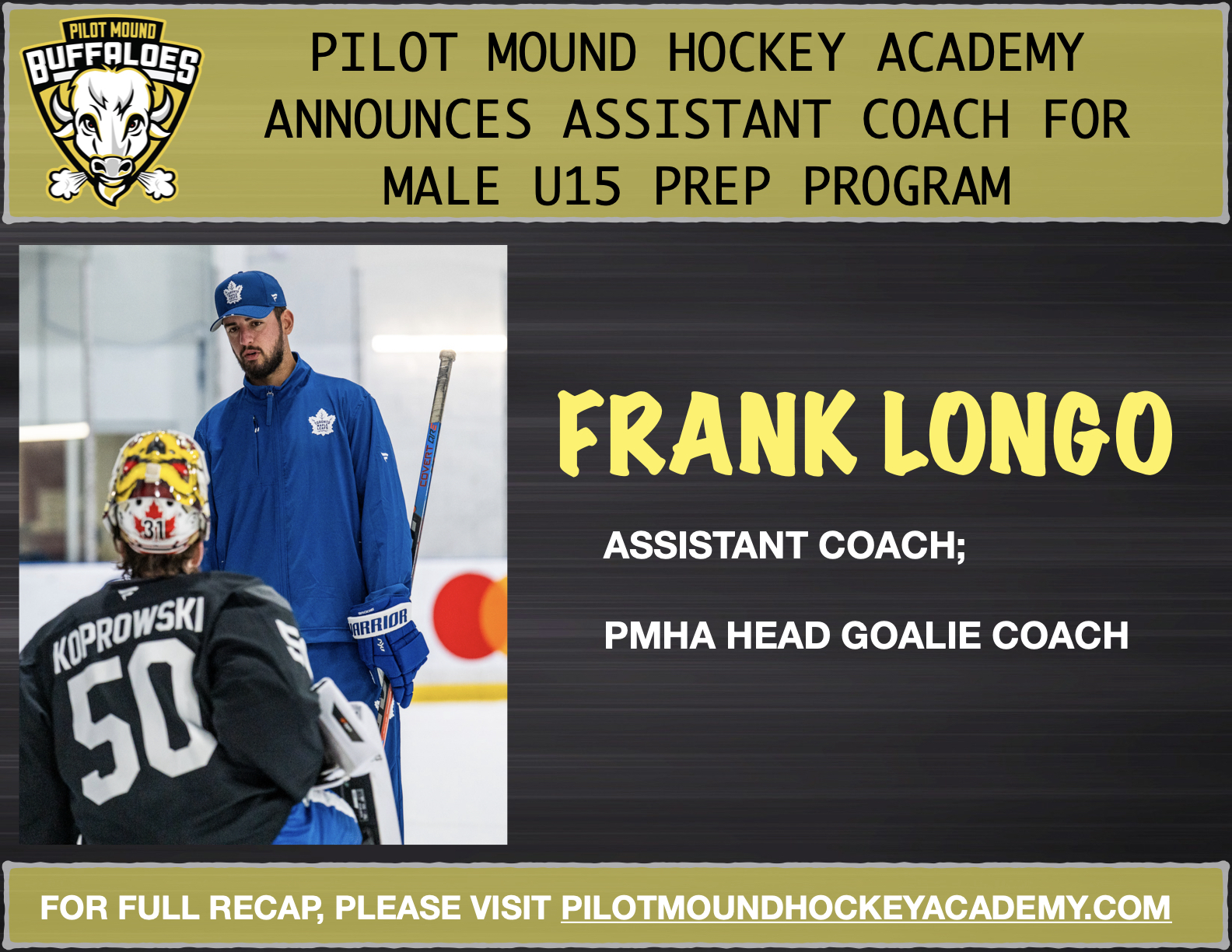 Read more about the article Pilot Mound Hockey Academy Welcomes Frank Longo as Goaltending Coach