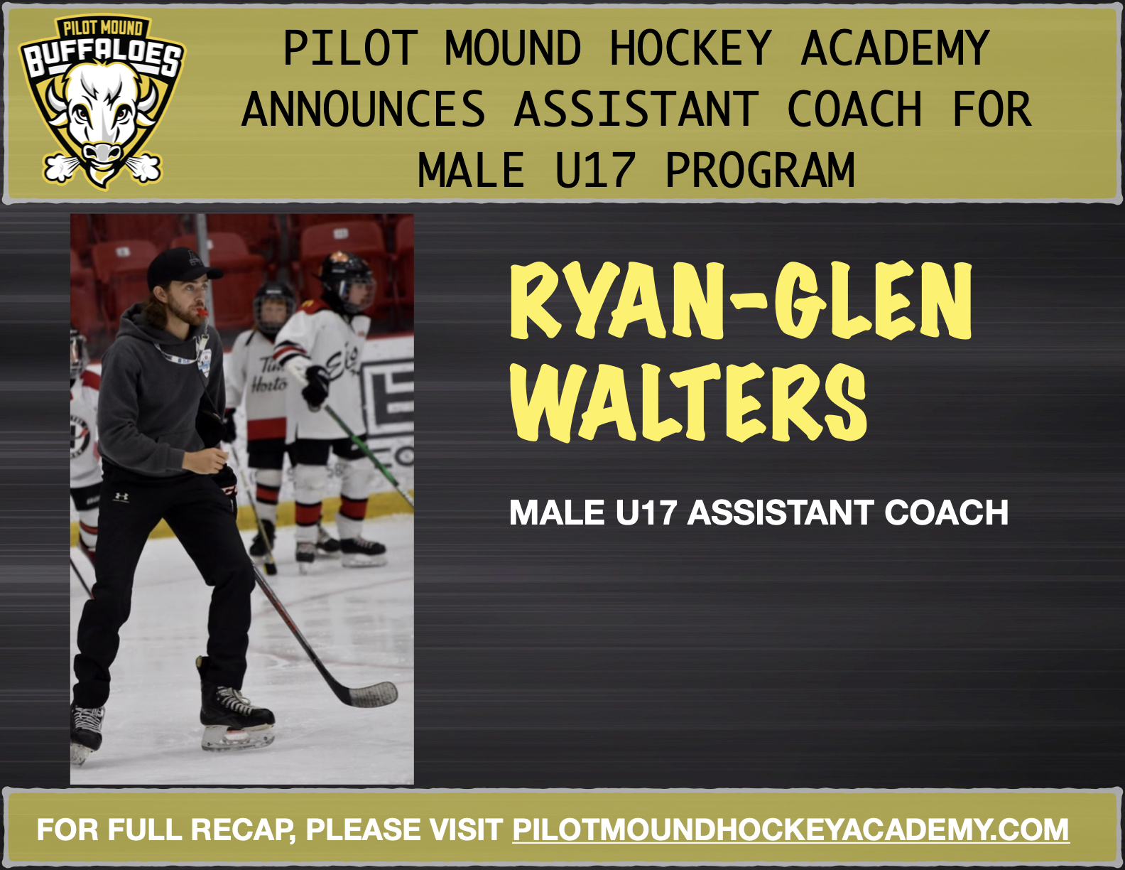 Read more about the article Pilot Mound Hockey Academy Announces Glen‑Ryan as Male U17 Assistant Coach